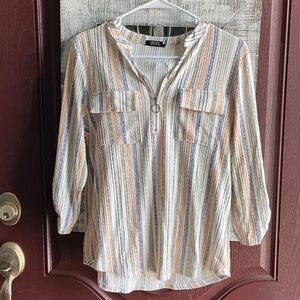 GUESS Multicolor Striped Zip-Front Blouse